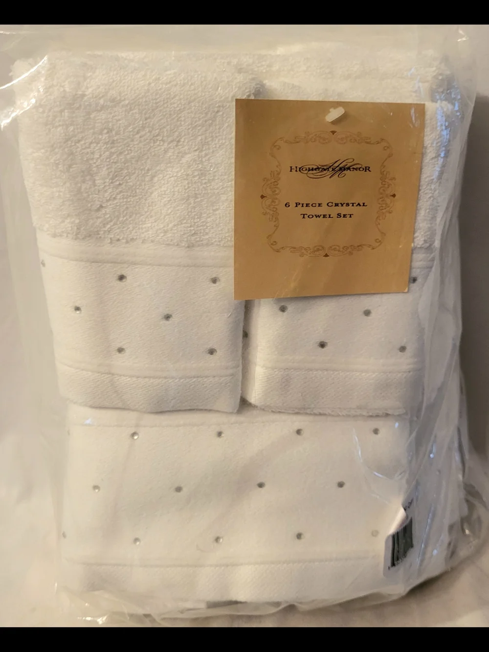 Highgate Manor 6-Piece White Crystal Embellished Towel Set NWT